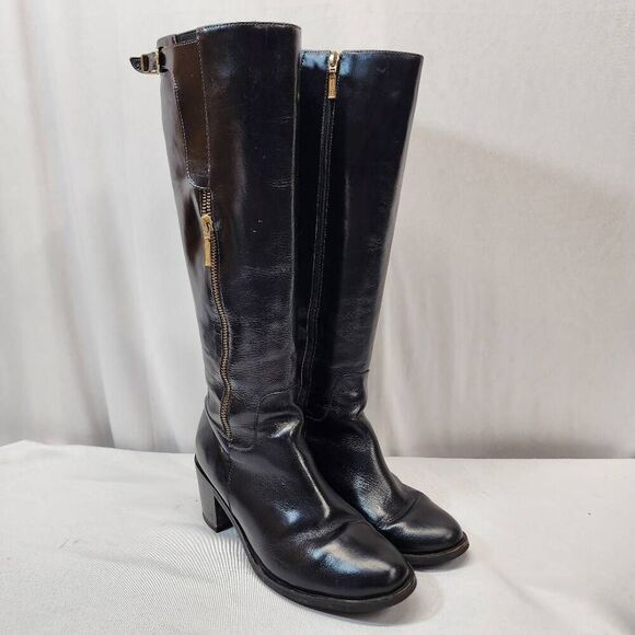 Marruecos Women's 5 Black Leather Knee-High Riding Boots Columbian - Picture 1 of 13